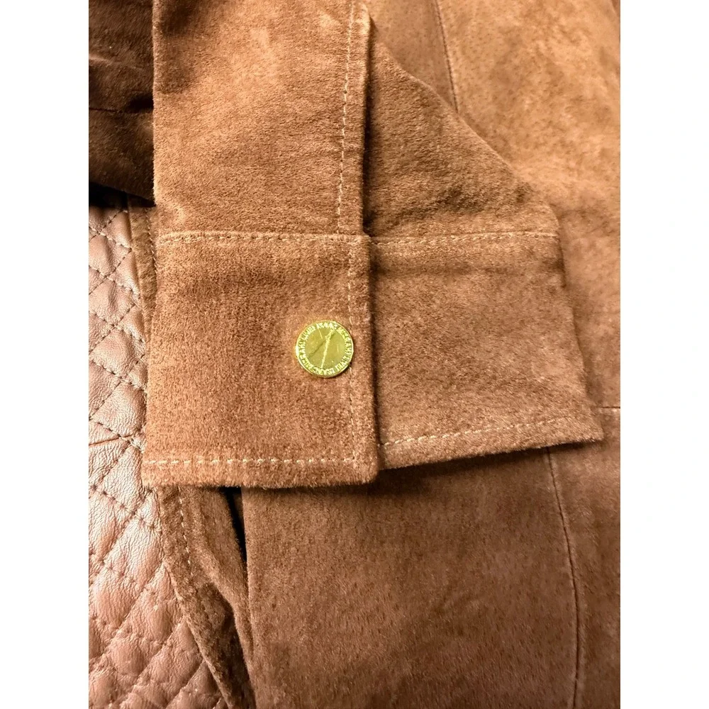 Isaac Mizrahi Live Women's‎ Brown Suede Quilted Leather Jacket Size 12